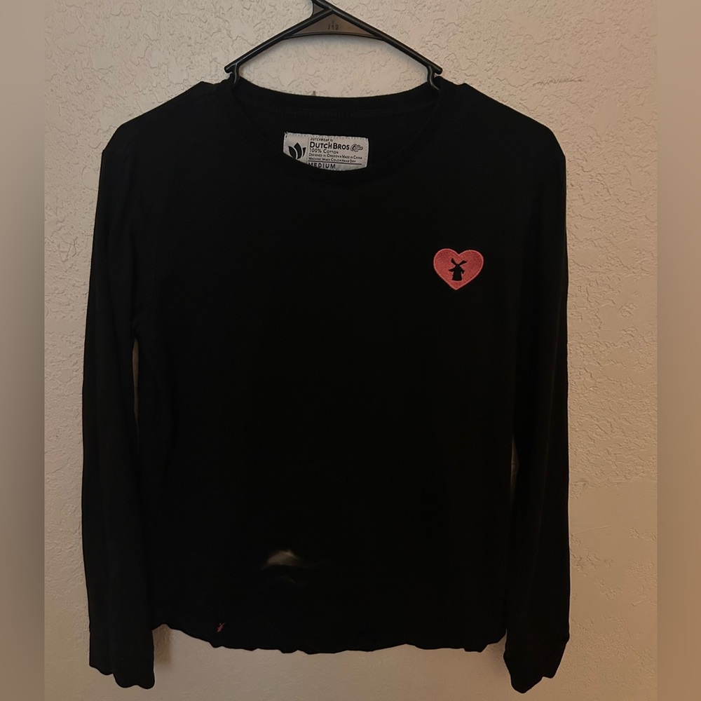 Dutch bros “because of you” embroidered black long sleeve